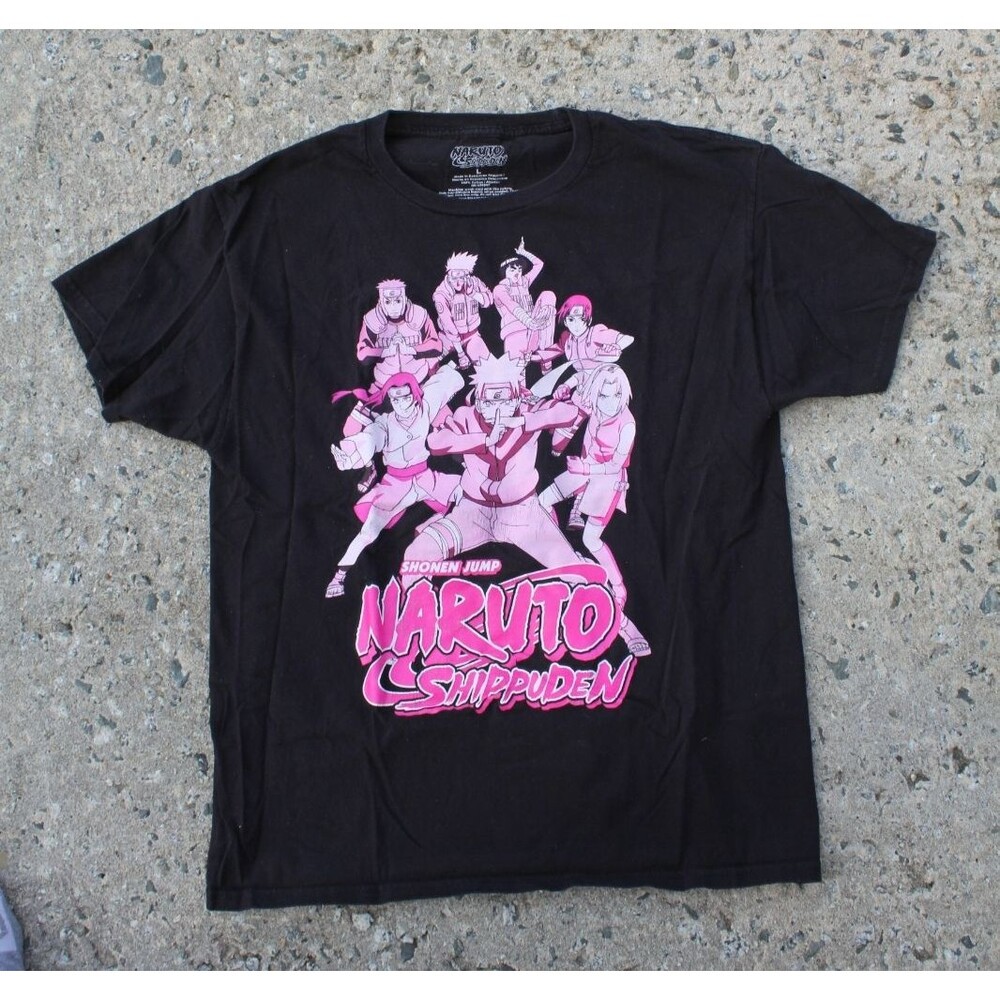 Vintage Naruto Shippuden Y2K Anime Graphic Tee T-Shirt Black Pink Size Large